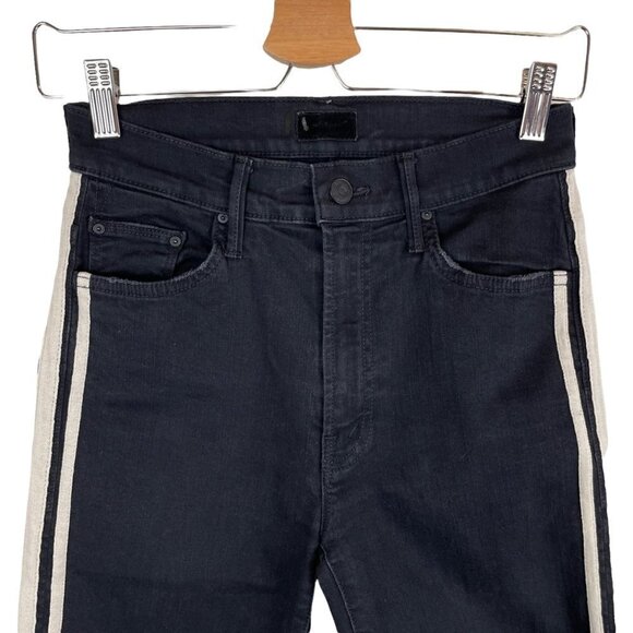 Mother The Insider High-Rise Crop Step Fray Guilty Racer Stripe Jeans Black Size - Picture 3 of 12